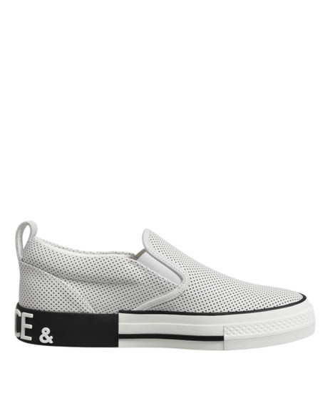 Dolce & Gabbana White Dotted Leather Slip On Men Sneakers Shoes Dolce & Gabbana White Dotted Leather Slip On Men Sneakers Shoes
