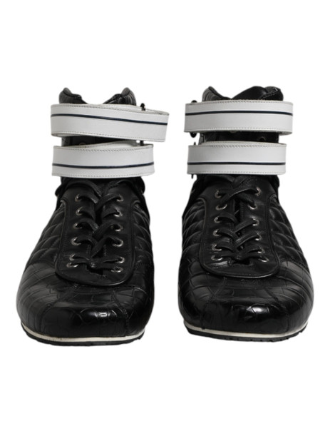 Dolce & Gabbana Black Quilted Leather Lace Up Sneakers Shoes Dolce & Gabbana Black Quilted Leather Lace Up Sneakers Shoes