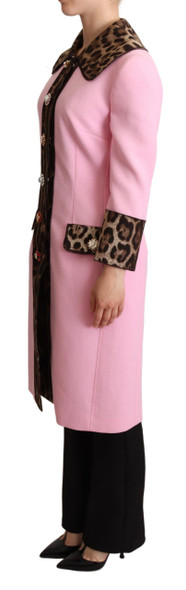 Dolce & Gabbana Pink Leopard Wool Trenchcoat Jacket Dolce & Gabbana Pink Leopard Wool Trenchcoat Jacket