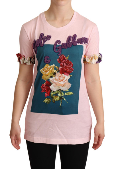 Dolce & Gabbana Pink Cotton Floral Roses Crewneck T-shirt Dolce & Gabbana Pink Cotton Floral Roses Crewneck T-shirt