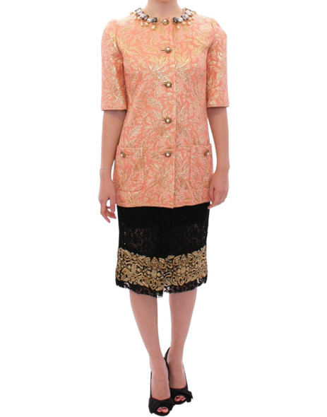 Pink Silk Brocade Crystal Jacket Coat Pink Silk Brocade Crystal Jacket Coat