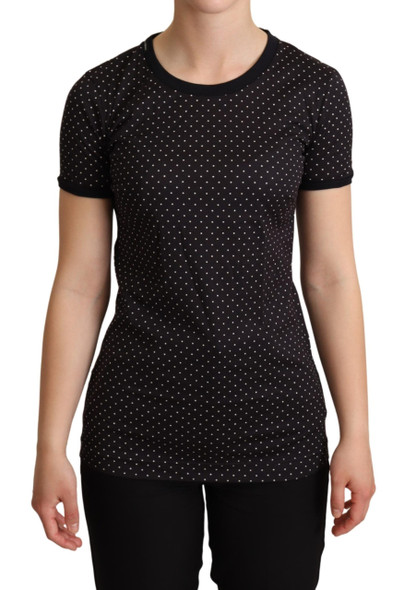 Dolce & Gabbana Black Dotted Crewneck Cotton T-shirt Dolce & Gabbana Black Dotted Crewneck Cotton T-shirt