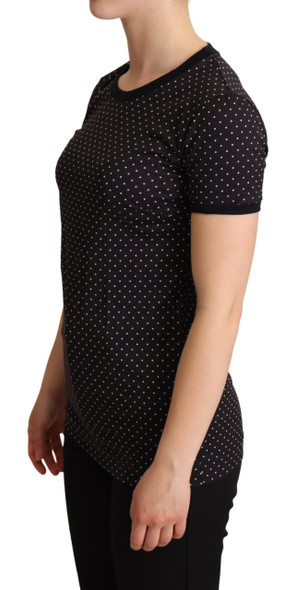 Dolce & Gabbana Black Dotted Crewneck Cotton T-shirt Dolce & Gabbana Black Dotted Crewneck Cotton T-shirt