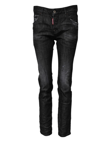 Dsquared² Black Washed Cotton Mid Waist Skinny Jeans Dsquared² Black Washed Cotton Mid Waist Skinny Jeans