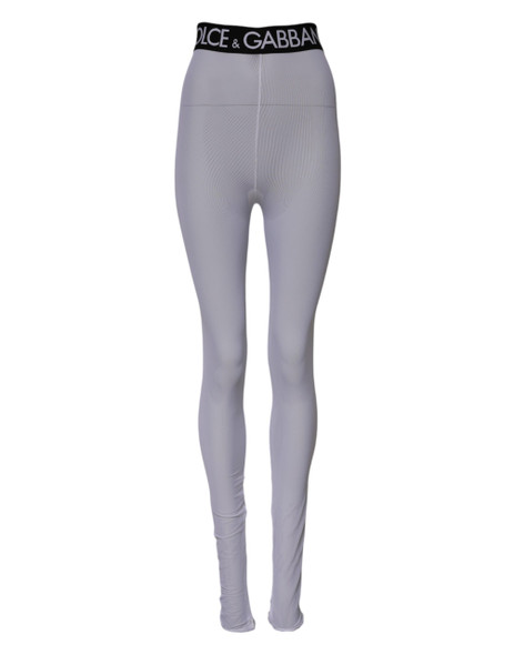 Dolce & Gabbana Gray Nylon DG Logo Mid Waisted Leggings Pants Dolce & Gabbana Gray Nylon DG Logo Mid Waisted Leggings Pants