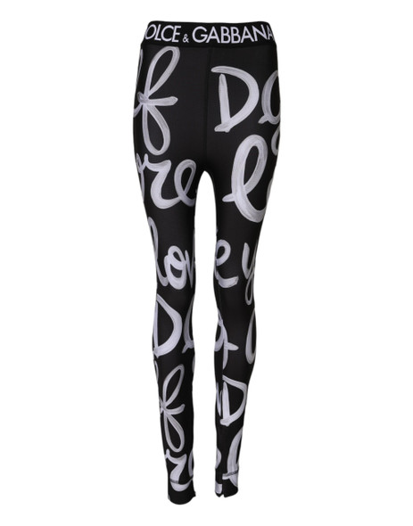 Dolce & Gabbana Black Polyester Logo Print Mid Waisted Pants Dolce & Gabbana Black Polyester Logo Print Mid Waisted Pants