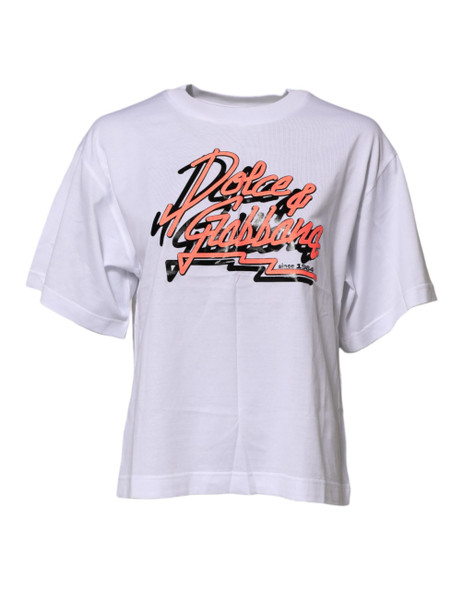 Dolce & Gabbana White Cotton Graphic Print Crew Neck T-shirt TSH84334 Dolce & Gabbana White Cotton Graphic Print Crew Neck T-shirt TSH84334