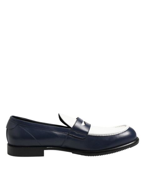 Dolce & Gabbana Black White Leather Slip On Loafers Men Dress Shoes Dolce & Gabbana Black White Leather Slip On Loafers Men Dress Shoes