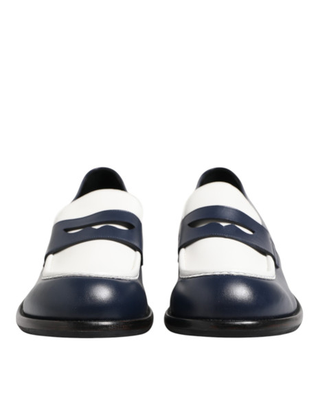 Dolce & Gabbana Black White Leather Slip On Loafers Men Dress Shoes Dolce & Gabbana Black White Leather Slip On Loafers Men Dress Shoes