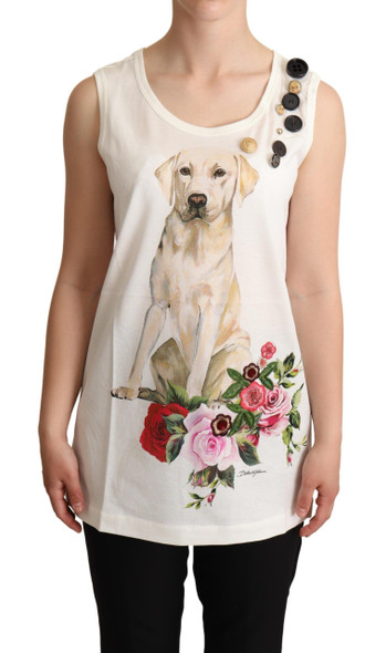 White Dog Floral Print Embellished T-shirt White Dog Floral Print Embellished T-shirt
