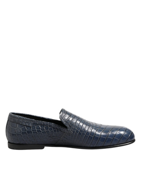 Dolce & Gabbana Blue Exotic Leather Slip On Loafers Men Dress Shoes Dolce & Gabbana Blue Exotic Leather Slip On Loafers Men Dress Shoes