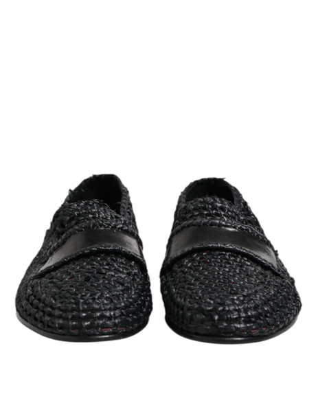 Black Woven Leather Slip On Loafers Men Shoes Black Woven Leather Slip On Loafers Men Shoes