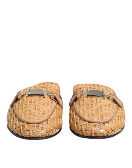 Dolce & Gabbana Beige Rattan Flat Mule Men Sandals Shoes Dolce & Gabbana Beige Rattan Flat Mule Men Sandals Shoes