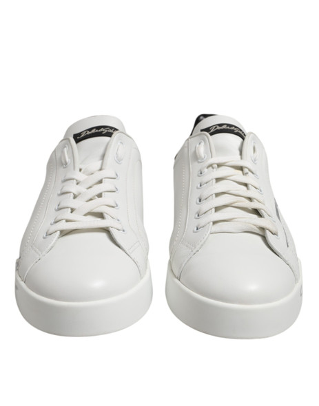 Dolce & Gabbana White Black Logo Low Top Leather Sneakers Shoes Dolce & Gabbana White Black Logo Low Top Leather Sneakers Shoes