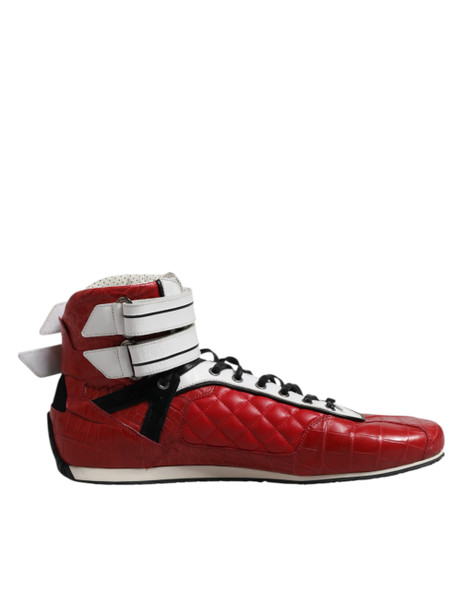 Dolce & Gabbana Red Quilted Leather Lace Up Sneakers Shoes Dolce & Gabbana Red Quilted Leather Lace Up Sneakers Shoes