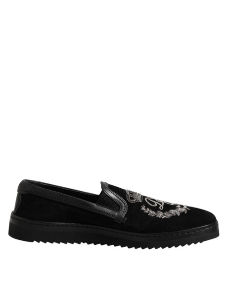 Dolce & Gabbana Black Embroidered Crown Loafers Shoes Dolce & Gabbana Black Embroidered Crown Loafers Shoes