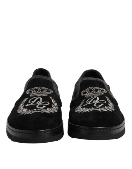 Dolce & Gabbana Black Embroidered Crown Loafers Shoes Dolce & Gabbana Black Embroidered Crown Loafers Shoes