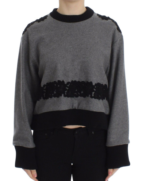 Gray Black Lace Wool Cashmere Sweater Gray Black Lace Wool Cashmere Sweater