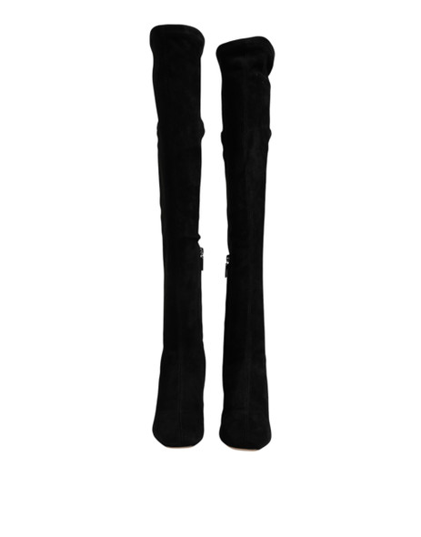 Dolce & Gabbana Black Suede Leather Knee High Boots Shoes MV7502 Dolce & Gabbana Black Suede Leather Knee High Boots Shoes MV7502