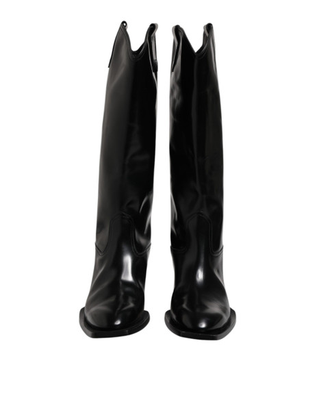 Dolce & Gabbana Black Calfskin Leather Logo High Boots Shoes Dolce & Gabbana Black Calfskin Leather Logo High Boots Shoes