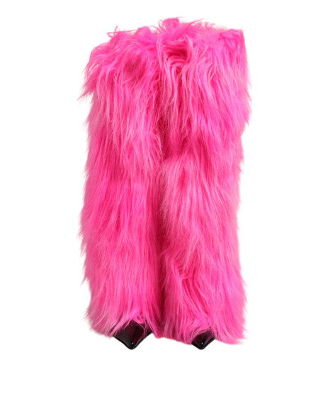 Dolce & Gabbana Pink Faux Fur Leather High Heels Boots Shoes Dolce & Gabbana Pink Faux Fur Leather High Heels Boots Shoes