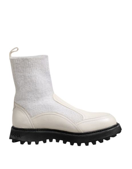 White Beige DG Logo Mid Calf Boots Shoes White Beige DG Logo Mid Calf Boots Shoes