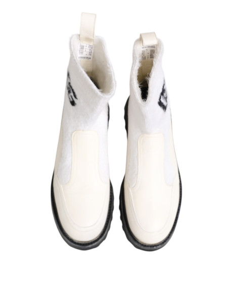 White Beige DG Logo Mid Calf Boots Shoes White Beige DG Logo Mid Calf Boots Shoes