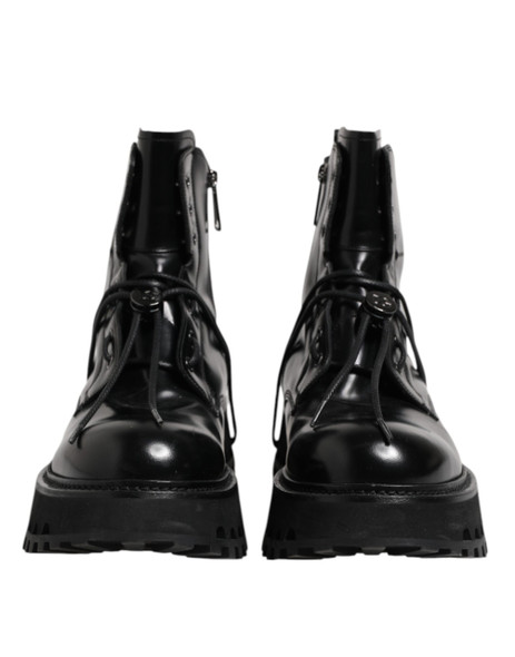 Black Leather Logo Ankle Boots Lace Up Shoes MV7511 Black Leather Logo Ankle Boots Lace Up Shoes MV7511