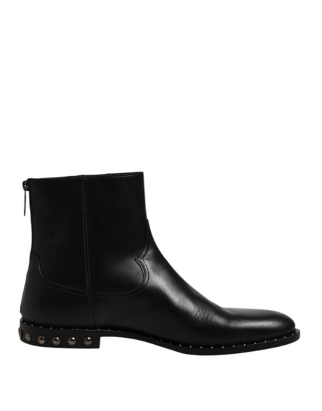 Black Leather Logo Ankle Boots Studded Shoes Black Leather Logo Ankle Boots Studded Shoes
