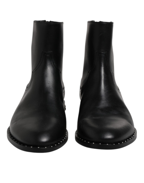 Black Leather Logo Ankle Boots Studded Shoes Black Leather Logo Ankle Boots Studded Shoes