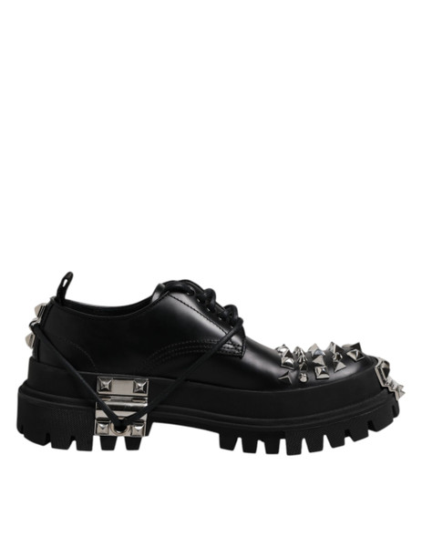 Dolce & Gabbana Black Leather Embellished Trekking Derby Shoes Dolce & Gabbana Black Leather Embellished Trekking Derby Shoes