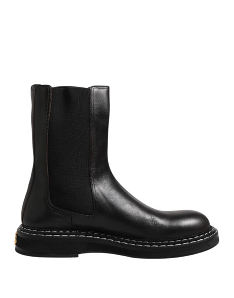 Dolce & Gabbana Black Leather Mid Calf Boots Flats Shoes Dolce & Gabbana Black Leather Mid Calf Boots Flats Shoes