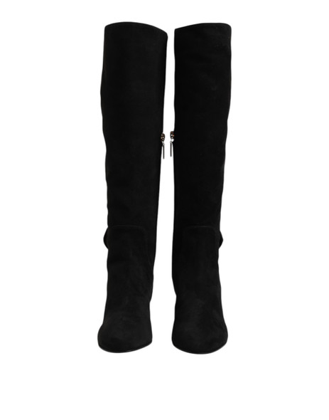 Dolce & Gabbana Black Suede Leather Knee High Boots Shoes MV7516 Dolce & Gabbana Black Suede Leather Knee High Boots Shoes MV7516
