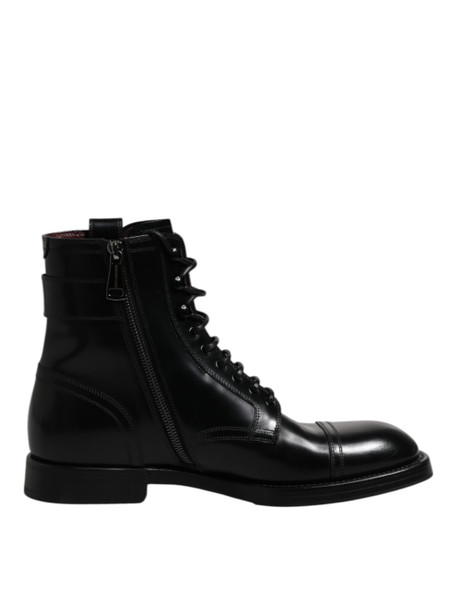Black Leather Mid Calf Boots Lace Up Shoes Black Leather Mid Calf Boots Lace Up Shoes