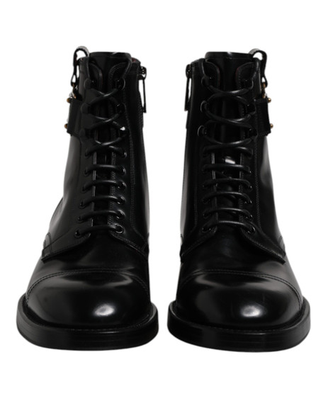Black Leather Mid Calf Boots Lace Up Shoes Black Leather Mid Calf Boots Lace Up Shoes