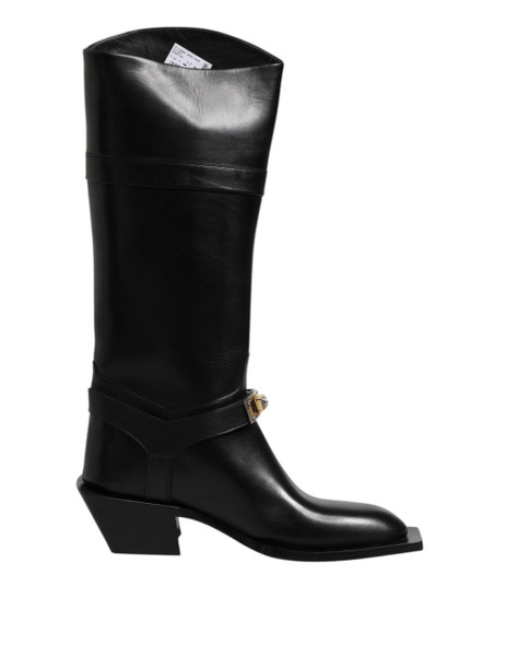 Black Leather High Boots Flats Shoes Black Leather High Boots Flats Shoes