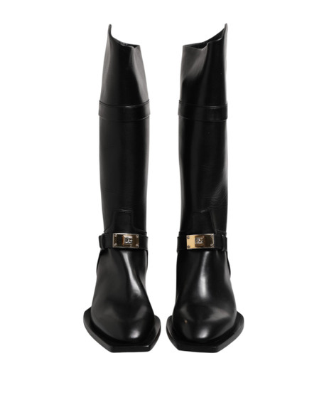 Dolce & Gabbana Black Leather High Boots Flats Shoes Dolce & Gabbana Black Leather High Boots Flats Shoes
