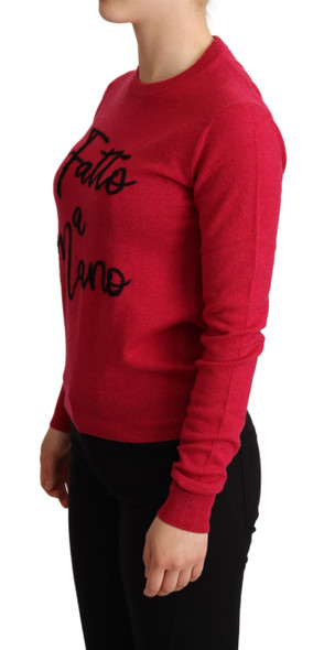 Pink Embroidered Cashmere Wool Pullover Sweater Pink Embroidered Cashmere Wool Pullover Sweater