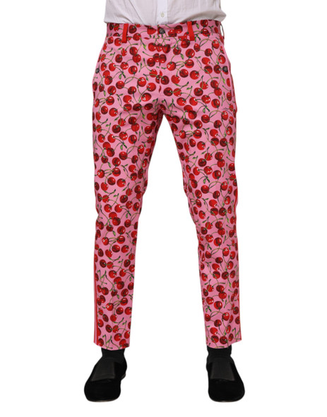 Dolce & Gabbana Pink Cherry Print Cotton Dress Pants Dolce & Gabbana Pink Cherry Print Cotton Dress Pants