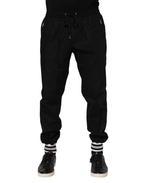 Dolce & Gabbana Black Cotton Logo Tape Men Jogger Pants PAN76248 Dolce & Gabbana Black Cotton Logo Tape Men Jogger Pants PAN76248