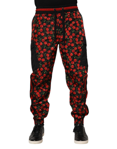 Black Red Cherry Print Men Sweatpants Pants Black Red Cherry Print Men Sweatpants Pants
