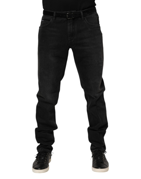 Dolce & Gabbana Black Cotton Logo Plaque Skinny Denim Jeans Dolce & Gabbana Black Cotton Logo Plaque Skinny Denim Jeans