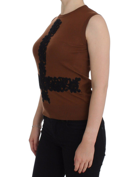Brown Wool Black Lace Vest Sweater Top Brown Wool Black Lace Vest Sweater Top