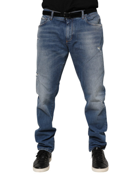 Dolce & Gabbana Blue Washed Cotton Logo Plaque Denim Jeans Dolce & Gabbana Blue Washed Cotton Logo Plaque Denim Jeans