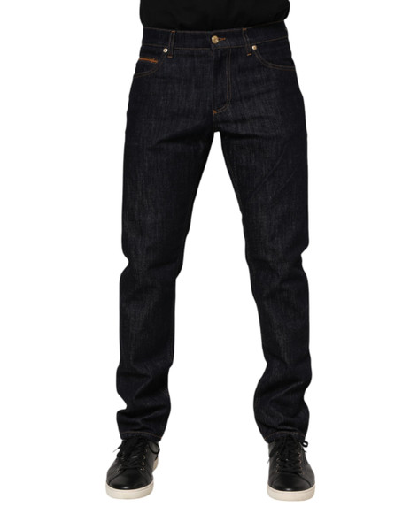 Dolce & Gabbana Dark Blue Cotton Logo Plaque Men Denim Jeans Dolce & Gabbana Dark Blue Cotton Logo Plaque Men Denim Jeans