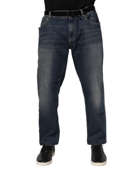 Dolce & Gabbana Blue Cotton Logo Plaque Slim Denim Jeans Dolce & Gabbana Blue Cotton Logo Plaque Slim Denim Jeans