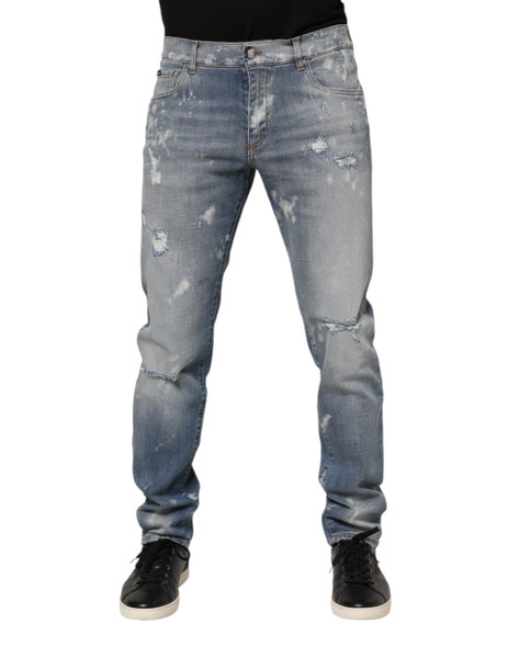 Dolce & Gabbana Blue Cotton Tattered Slim Fit Men Denim Jeans Dolce & Gabbana Blue Cotton Tattered Slim Fit Men Denim Jeans