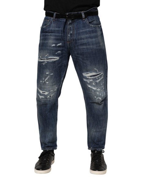 Dolce & Gabbana Blue Cotton Tattered Tapered Men Denim Jeans Dolce & Gabbana Blue Cotton Tattered Tapered Men Denim Jeans