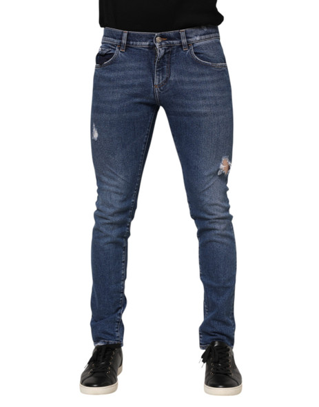Dolce & Gabbana Blue Cotton Logo Plaque Skinny Men Denim Jeans Dolce & Gabbana Blue Cotton Logo Plaque Skinny Men Denim Jeans