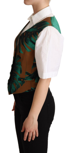 Green Jacquard Leaf Gold Waistcoat Vest Green Jacquard Leaf Gold Waistcoat Vest